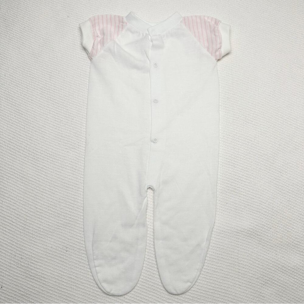 Vintage Dimi snap front pink and white footie 11-18lbs